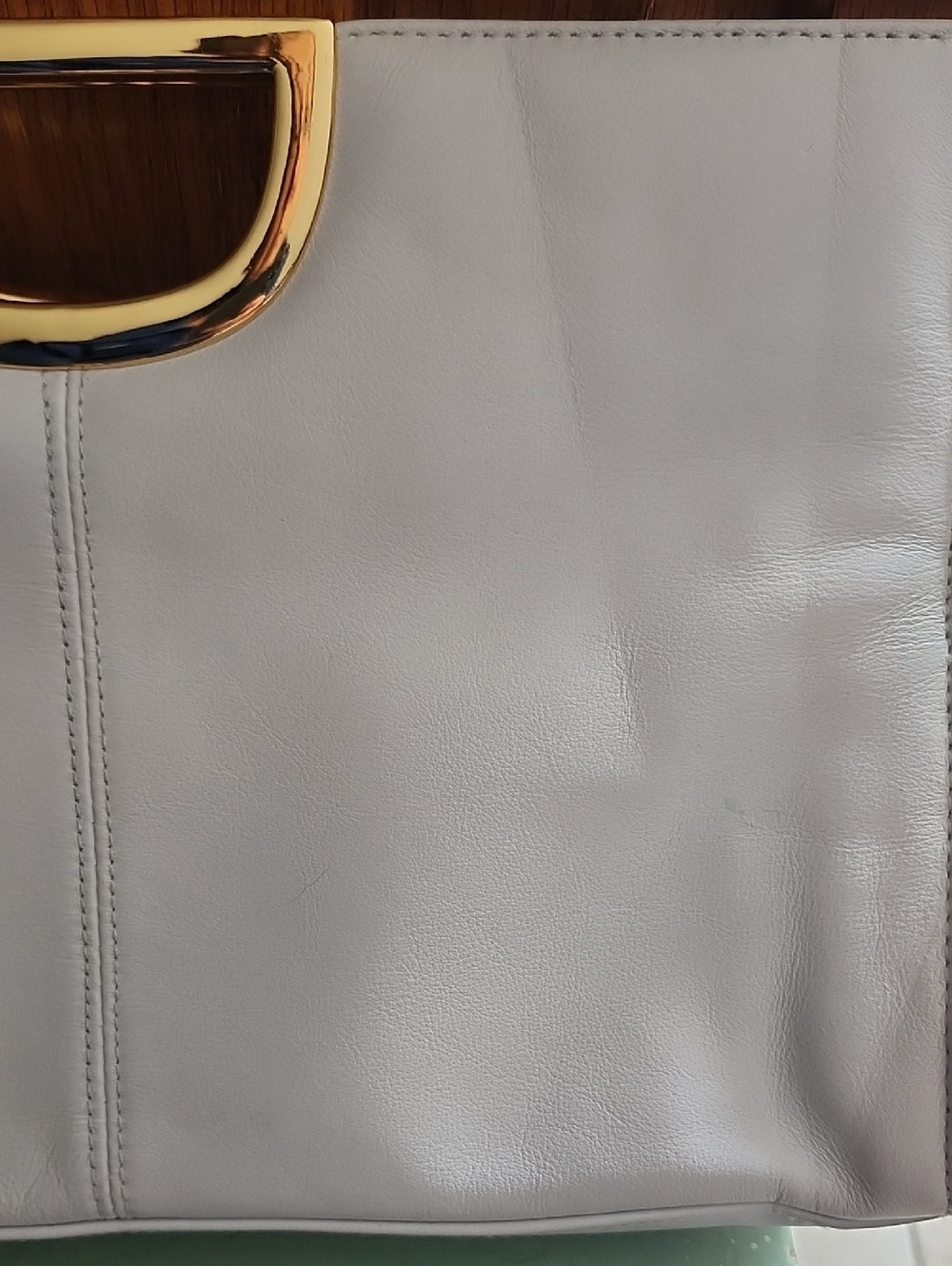 Vtg Giani Bernini  White Leather Clutch With Gold Tone Handles - Picture 8 of 16